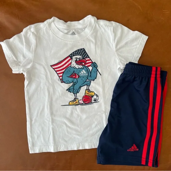 ADIDAS Kids White Sports Eagle Tee and Navy Shorts Set, 3T - Picture 10 of 10